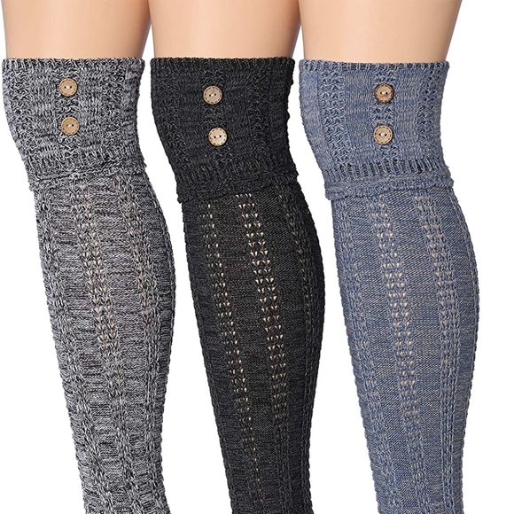 Tippy Toe Accessories - Women's Knee High Socks 3 Pair Gray Teal Women's Socks Over The Knee Socks